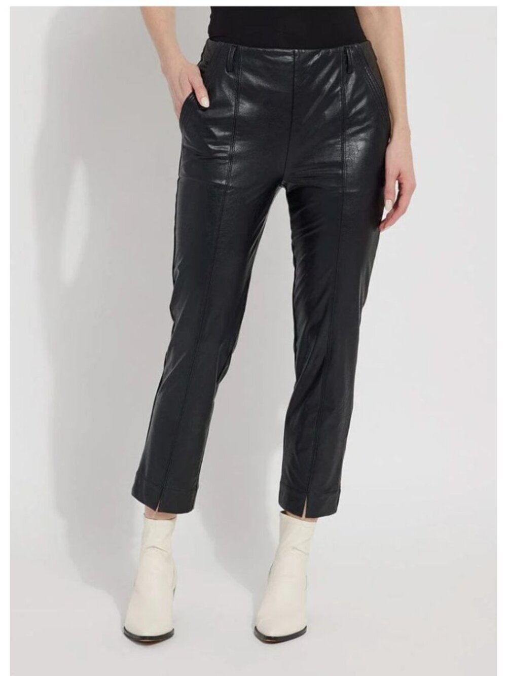 LYSSÉ Andrea Crop Vegan Leather 26" Trouser in Black - Sz L - NWOT
